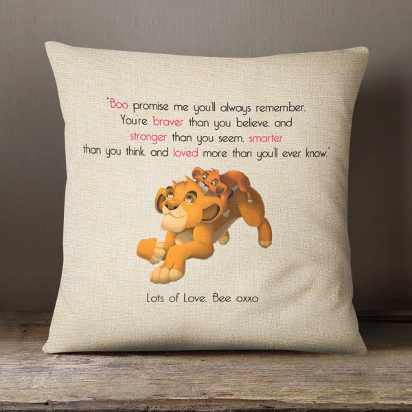 Luxury Personalised Cushion - Inner Pad Included - Lion King Quote 2